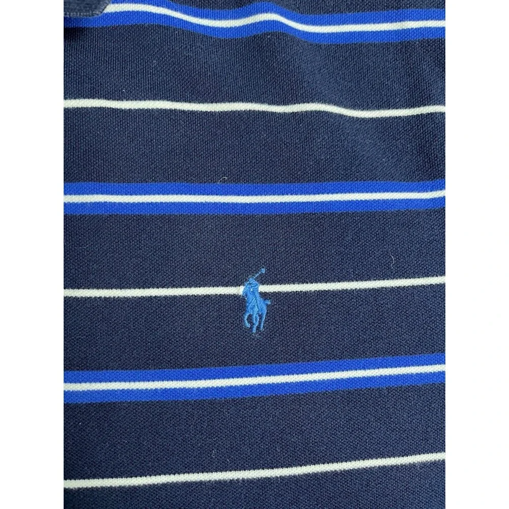 VTG 90s Y2K Polo Ralph Lauren Men's XL Polo Shirt Navy Blue Striped Short Sleeve